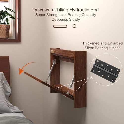 Beige Floating Vanity Desk with Mirror, Wall-Mounted Makeup Table, Storage Dressing Station, Multi-Purpose Nightstand for Bedroom, 80cm/31.5in