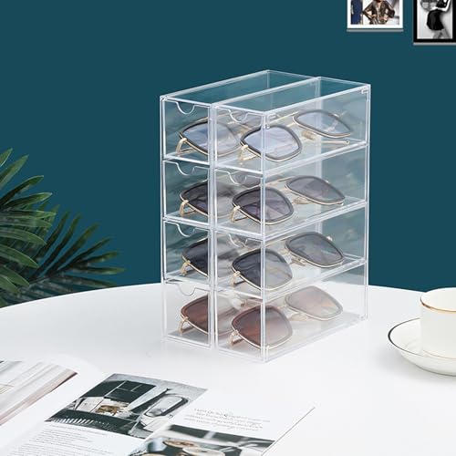 Hyuetrsa 2 Pcs Acrylic Sunglasses Organizer Clear Eyeglasses Case, Eyewear Storage Display Case, Stackable Eyeglasses Holder Acrylic Organizers for Organizing Eyeglass, Hair Ties, Accessories