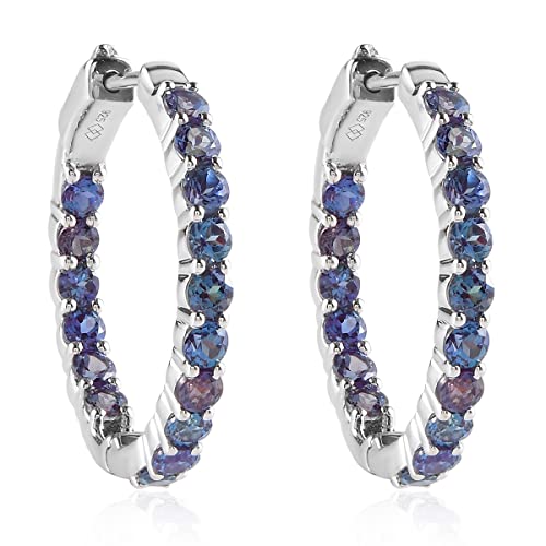 Femme Luxe gemstone Inside-Out hoop earrings in silver, Birthstone months