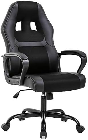 Office Chair PC Gaming Chair Cheap Desk Chair Ergonomic PU Leather Executive Computer Chair Lumbar Support for Women, Men (Black)