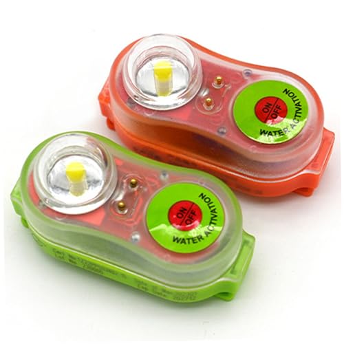 2Pcs Life Jacket Light, Red & Green Water Activated Life Jacket Light, Battery Powered White LED Vest for Boating, Kayaking, Emergency
