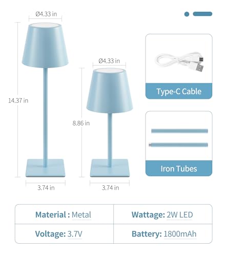 Image of UME 3 Pack Cordless Table Lamp, Battery Operated Lamp - Portable Waterproof Rechargeable Table Lamp w / 3 Color Temps & Stepless Dimming for Dinner, Desk, Cafe, Outdoor (Blue)