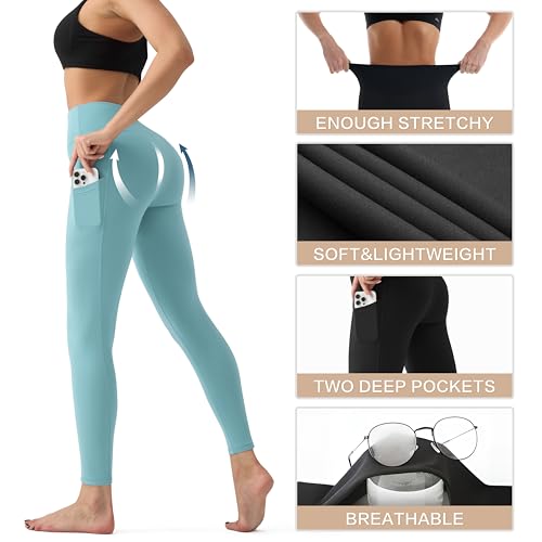 Image of YUDSUD High Waisted Leggings for Women with Pockets - Tummy Control Capris Yoga Pants for Workout Running Athletic Cycling