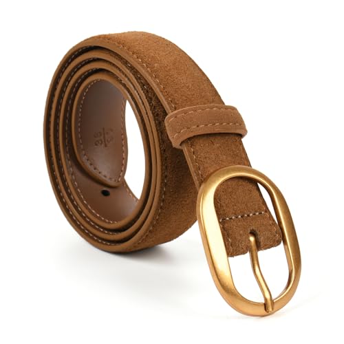 Valleycomfy Womens Leather Suede Waist Belt for Casual Dress Jeans Ladies with Gold Buckle