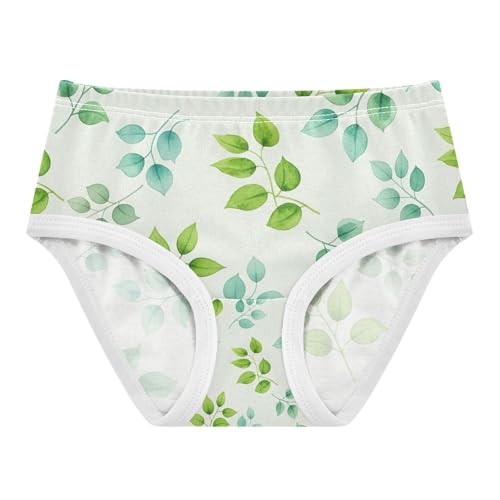 Watercolor Leaves Branches Green Underwear Girls, Toddler Panties, Girls Cotton Underwear, 2–8 Years