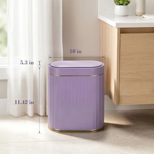Image of ELPHECO Bathroom Sensor Trash Can - 2 Gallon Automatic Garbage Can, IPX5 Waterproof Bathroom Trash Bin, Slim Garbage Can for Bathroom, Office, Bedroom, Living Room, Purple