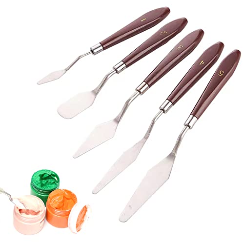 Palette Couteau Kit,5 outils de peinture à couteaux à palette,Couteaux à Peindre en Acier Inoxydable Artiste Peinture À l'huile Palette Couteau Spatule Peinture à l'huile Accessoires de Mélange