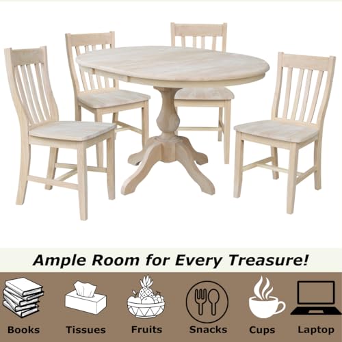 36" Round Top Pedestal Table With 12" Leaf - 28.9"H - Dining Height, Unfinished