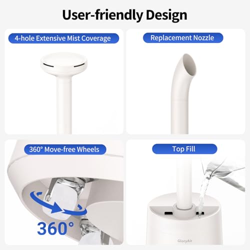 Humidifier Large Room - GloryAir 6.3Gal/24L 4X Atomizers Top Fill Whose House Large Cool Mist Quite Humidifiers 1500mL/h for Home Bedroom 3000 ft² with Auto Mode for Commercial Office Plants by GloryAir - Image 8