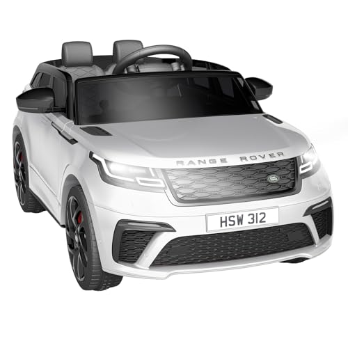 Land Rover Lizenzierte Kinder Elektroauto, 12V Elektroauto Für Kinder, 2 Sitzer Mit 2.4 GHz Fernbedienung, 2 Motoren, Sanftstart, Musik, LED Scheinwerfer & Hupe, Für Kinder Ab 3 Jahren, Weiß