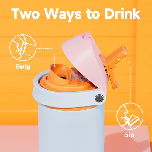 Image of 24 oz Insulated Water Bottle with Straw: Meoky Stainless Steel Metal Water Bottle with 2-in-1 Lid - Leak Proof, Cold for 24 Hours, Fits in Car Cup Holder, BPA-Free for Gym Travel Sports, Periwinkle