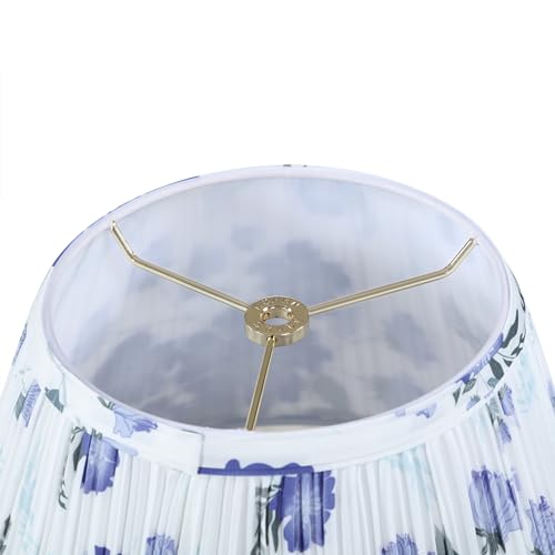 Image of Aspen Creative 33174, Hardback Empire Transitional Spider Lamp Shade, Mushroom Pleated White with Blue Floral Print Designed Fabric, 7 inch Top x 12 inch Bottom x 8 inch Slant Height