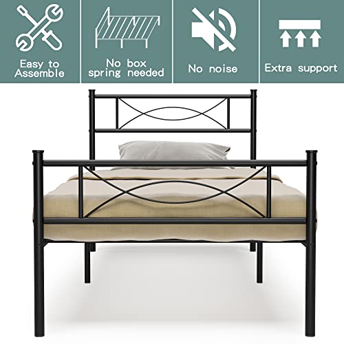 Weehom Metal Bed Frame Platform Mattress Foundation/Box Spring Replacement Platform Bed Kids Bed Twin Black #TOP7