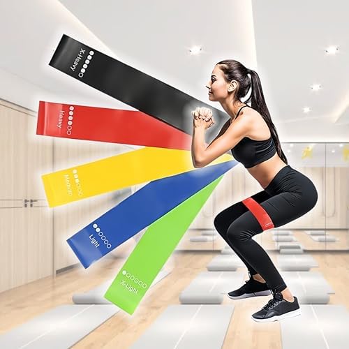 Juego de bandas de ejercicio de resistencia con guía y bolsa de transporte, duradero, 5 juegos de bandas de fuerza de varios niveles para