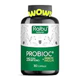 Probiotici Fermenti Lattici per Intestino - 180 Capsule, 25 Ceppi Batterici con Inulina, 60 Miliardi UFC - Resistenti ai Succhi Gastrici, Alta Dosaggio & Inclusi Lactobacillus e Bifidobatteri - Raibu