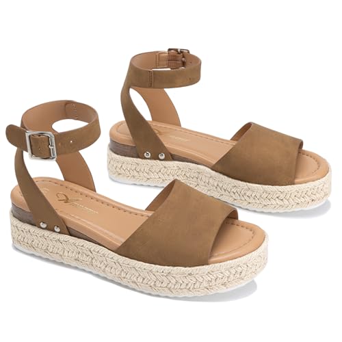 Image of Athlefit Women's Espadrille Platform Wedge Sandals | Adjustable Ankle Strap Buckle,Comfortable Open Toe Flatform,Summer Casual Daily Wear for All-Day