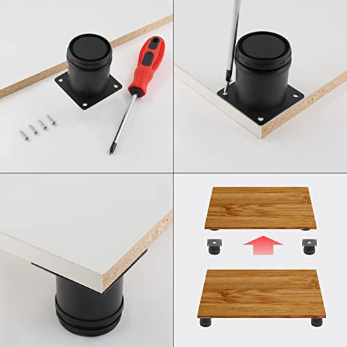 Qjaiune Adjustable Furniture Legs 2 Inch / 50Mm Sofa Legs Set Of 4, 2 Inch Dia Round Stainless Steel Metal Cabinet Feet Couch Foot Replacement For Chair Dresser & Coffee Table Diy (Black) #TOP4