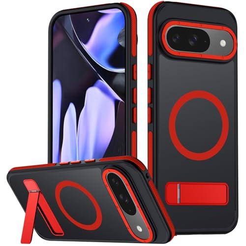 Mondelete for Google Pixel 9/Pixel 9 Pro Case, [Compatible with MagSafe], Adjustable Kickstand,Military Grade Drop Tested, Translucent Matte Phone Case for Pixel 9/Pixel 9 Pro Case 8 (Red)