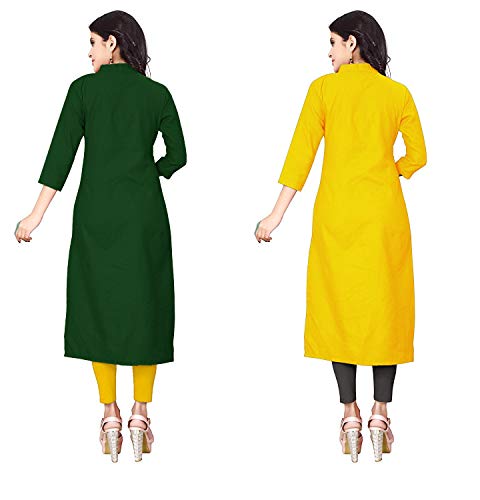 Image of NATEK Women's Cotton Straight Plain Kurtis Combo Pack of 2