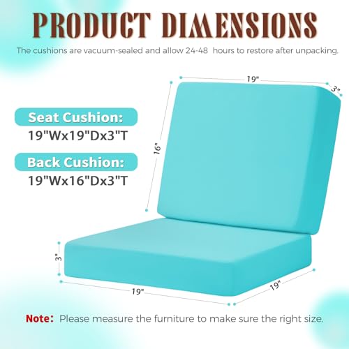 Image of Deep Seat Patio Cushions Set, 19x19 Inch Waterproof & Fade Resistant Outdoor Chair Cushions, Thick Padded Replacement Sofa Cushions for Garden Yard Furniture