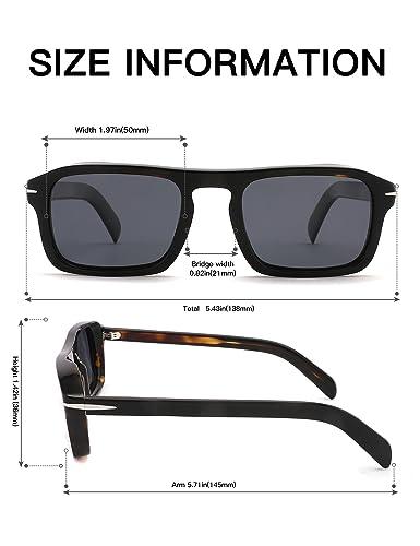 Small Rectangular Polarized Sunglasses for Men and Women with 100% UV Protection and HD Lens - Model 14043