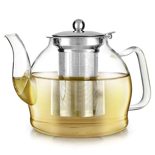 Teabloom Dublin Glass Teapot – Fine Borosilicate Glass – Stovetop and Microwave Safe – Removable Stainless Infuser – Ideal for Loose Leaf Tea – Large Capacity – 40 oz. / 1200 ml (4-5 Cups)