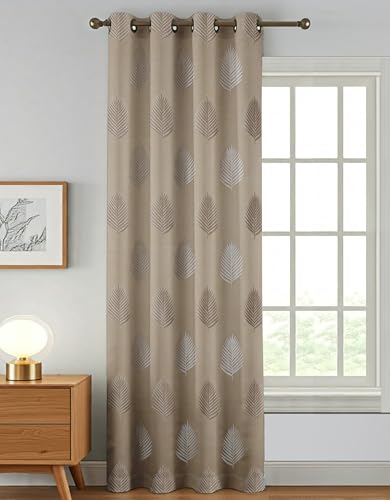 Image of FRESH FROM LOOM Jacquard Curtains | Long Door & Window Use | 80% Sun Block | Anti-Wrinkle | 8ft Length | Home Decor Ready, Luxury Curtain (8ft, Neutral-Tan, 1pc)