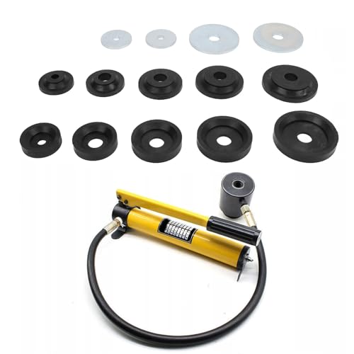 Niiyen Dimple Die Set Tool Kit with Carbon Steel Flared Hole Dimple Dies Backing Discs Set for Harbor Freight Hydraulic Punch Driver(1.115 1.362 1.687 1.937 and 2.375 Dimple Dies)