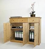 mit 3 Schubladen und 3 Türen ADHW Sideboard Kommode Massivholz Highboard Kiefer gelaugt geölt kommode Sideboard Anrichte schrank, Pflegeleicht Anrichte