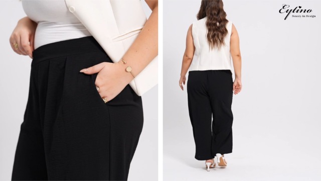 Eytino Plus Size Pants for Women Elastic Cross Waist Business