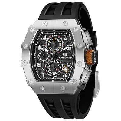 TSAR BOMBA Orologio da uomo, orologio di lusso, impermeabile, 50 m, barile analogico, cronometro, scheletro quadrato, grande quadrante subacqueo, sport, orologi movimento giapponese, cinturino in