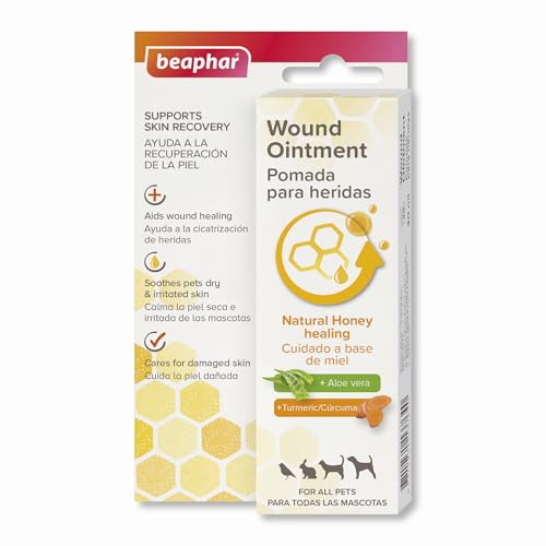 Beaphar - Derma+ Wound Cream for Pets 30ml First aid soothing cream with honey Aloe vera & turmeric - Supports skin recovery wound healing & soothes dry & irritated skin - Suitable for all pets