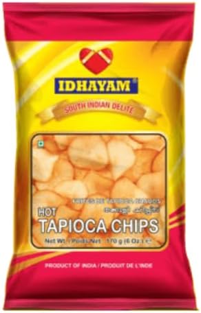 MEENAKSHI OVERSEAS LLC IDHAYAM HOT TAPIOCA CHIPS SOUTH INDIAN DELITE SAVOURIES & SNACKS FROM GOD'S OWN COUNTRY NET WT. 170G (6 OZ)