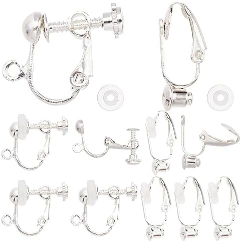 SUNNYCLUE 1 Box 12Pcs 2 Style Clip-on Earring Findings Stud Clip On Earring Converter Clip On Dangle Earring Post Ear Clips Earring Converters Plastic Earring Back Pads Earrings Making DIY Supplies