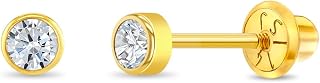 In Season Jewelry Bezel Simulated Birthstone Kids Earrings - 14k Yellow Gold Earrings for Girls with Secure Screw Backs - Safe & Comfortable for Kids & Little Girls