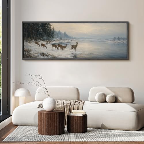 Image of MUDECOR Large Framed Canvas Print Wall Art Winter Deer for Living Room
