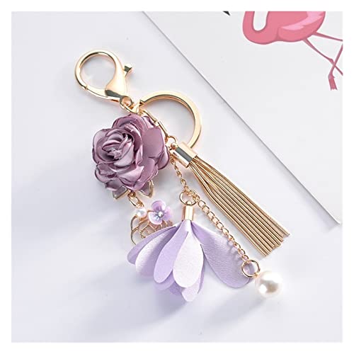 KUYWLMKMZZ Llavero Rosa Flor Borla Cadena, pétalos imitación Perla, Exquisito Llavero Chica Bolsa Colgante pequeño joyería Regalo (Color : C, Size : S) Cover