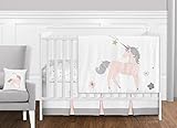 Sweet JoJo Designs 11 Piece Pink, Grey and Gold Unicorn Baby Girl Crib Bedding Set Without Bumper
