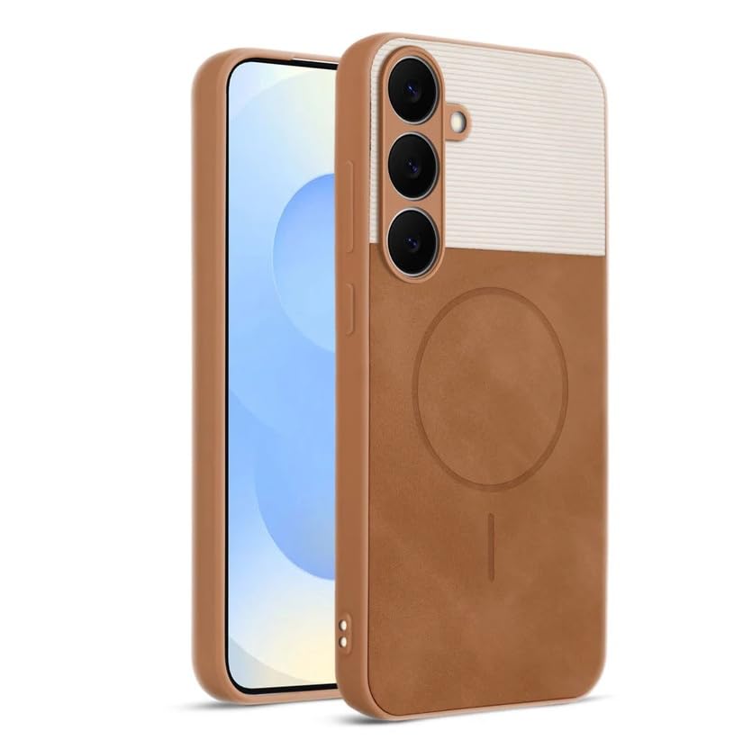Image of Bintage CASE Dual-Leather Mac Safe Design Phone Case| Soft Touch Finish | Full Camera Protectection Back Cover Compatible for Samsung A35 5G - SM-A356EL - White & Nut Brown