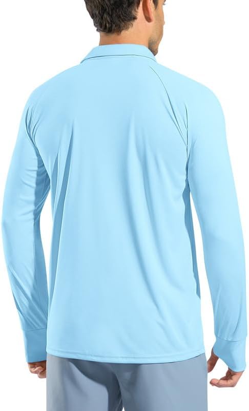 Pudolla Men's Long Sleeve Golf Polo Shirt UPF 50+ Lightweight Sun Protection Cool SPF Hiking Shirts for Men - Image 2