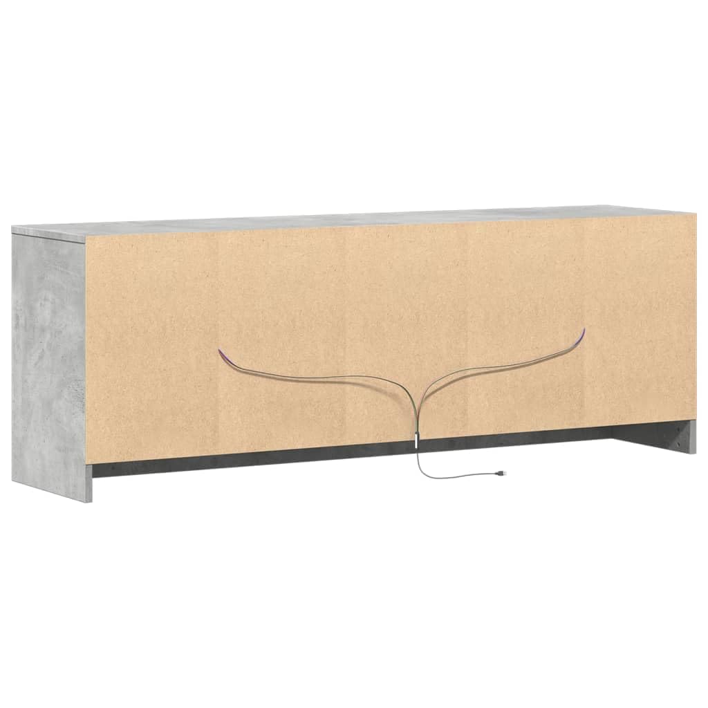 TV-Schrank mit LED-Beleuchtung, Betongrau, 139,5x34x50 cm, Holzwerkstoff, für Wohnzimmer, Entertainment Center, Media Console