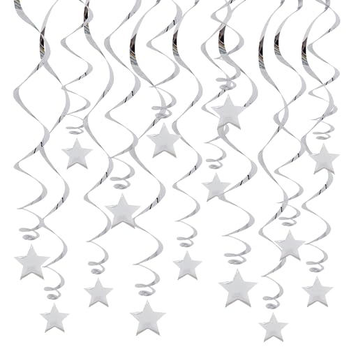 BEISHIDA Silver Star Hanging Swirl Decorations,Hanging Silver Party Supplies for Graduation Wedding Baby Shower Decorations, Pack of 15