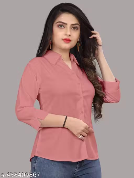 Image of Women's Cotton Blend Solid Formal Shirt with 3 /4 Sleeves-Navy Blue P4