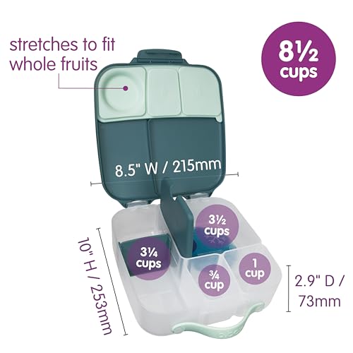 Image of b.box Lunch Box for Big Eaters All Ages - 8.5 Cup Leak Proof Bento Box with 4 Compartments, School Lunch Container with Ice Pack, Dishwasher Safe, BPA-Free, PFAS-Free - Emerald Forest