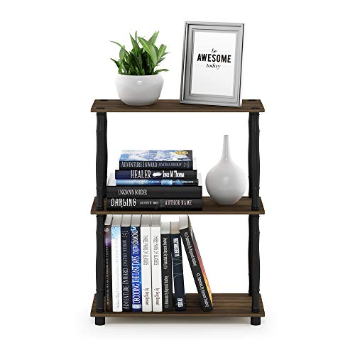 Image of Furinno TURN-N-TUBE Storage Shelves, 3-Tier Book Shelf, Corner Shelf, Toolless Open Shelves, for Organization and Storage, Living Room, Garage, Home Office, Columbia Walnut