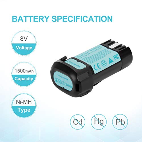 Lotive 2 Packs 8V 1500mAh Lithium-ion Battery Replace for Dewalt 8V Battery DCB080 and Fit for Dewalt DCB095 DCF680 DCF680G2 DCF680N1 DCF680N2 DCF682 DCL023 DW4390 with one charger