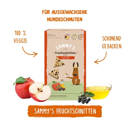 Sammy´s Fruchtschnitten | Fruchtige, gebackene Snacks für Hunde | Schonend im Ofen gebacken| mit Äpfeln & Holunder | 100 % Vegan| ohne Zuckerzusatz | 1x 800 g