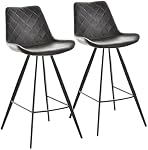 HOMCOM Bar Height Bar Stools Set of 2, Microfiber Cloth Bar Chairs with Metal Leg, Padded Seat, Kitchen Stools for Kitchen Island, Black