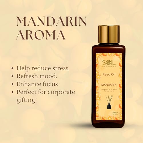 Image of Mandarin Reed Diffuser Oil -100 ml| Pure Natural Mandarin Aroma | Reed Diffuser Refill | Home, Office Long-Lasting Aromatic Fragrance Non-Toxic Reed Oil for Diffusers | ISO & GMP