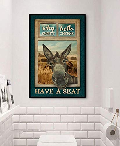 Inga Poster#A1098 Donkey Why Hello Sweet Cheeks Bathroom Poster Donkey Lover Gift Funny Gift Metal Signs 8X12 Inch
